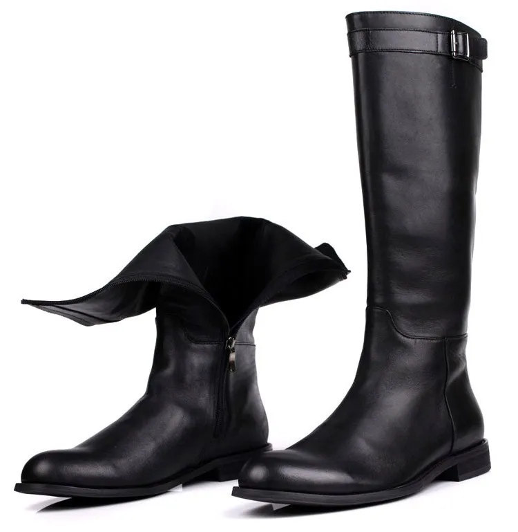 Облегающие мужские сапоги до колена на молнии; ботинки в байкерском стиле из натуральной кожи; модные мужские зимние ботинки