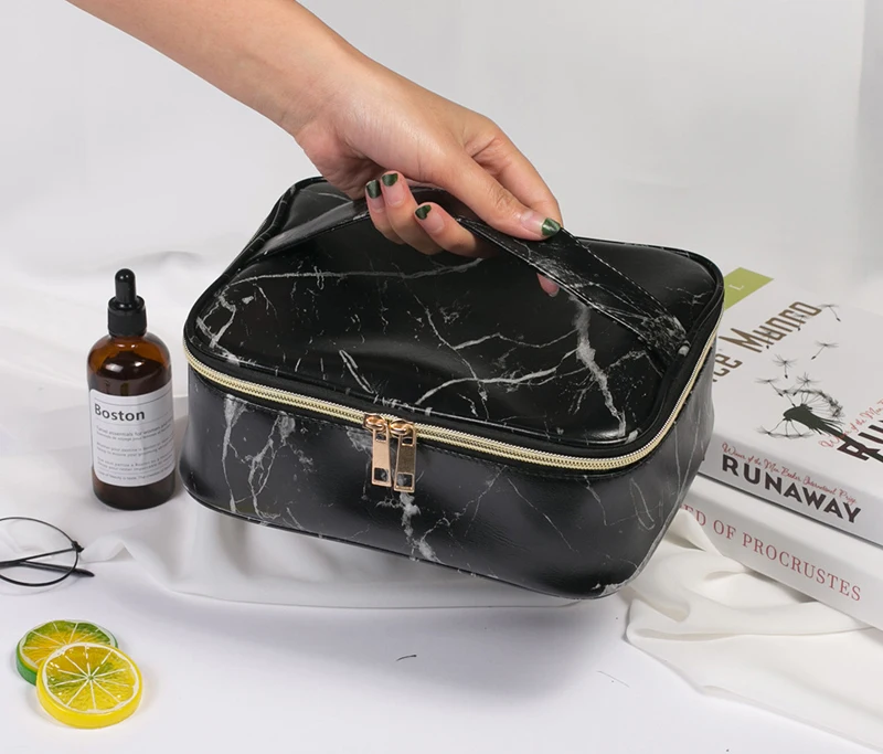 Organizer Waterproof Make Up Bag Travel  Leather Cosmetic Bag Toiletry Makeup Brushes Marble Pencil Case Pu Zipper School Tools (3)