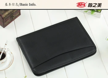 

A4 zipper leather file folder document bag briefcase with handle calculator ring binder handbag business IPAD bag W028