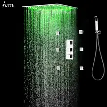 hm LED Shower Head Rainfall Thermostatic Shower Set 6 Massage Body jets Panel & 20 Embedded Ceiling 3 Ways Concealed hm 20 led shower head rainfall thermostatic shower set 6 massage body jets panel embedded ceiling 3 ways concealed