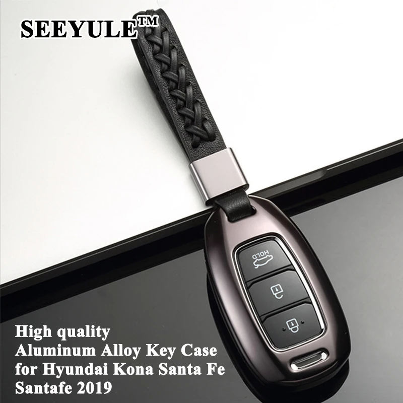 

1pc SEEYULE Deluxe Aluminum Alloy Car Key Cover Case Shell Styling Car Accessories for Hyundai Kona Santa Fe Santafe 2019