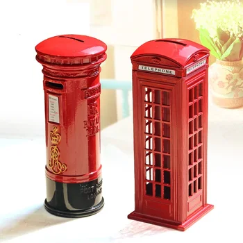 

Phone Booth Model Saving Box Wrought Iron Postal Child Bank Small Ornaments Creative Gift Home Decorations Vintage Home Decor