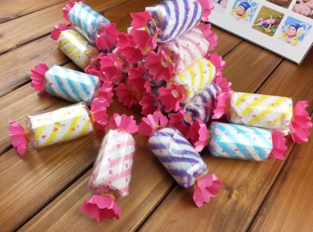 

20pcs Mixed color Cute Candy Style Stripe Towel Fibre Creative Towels For Wedding Party Birthday Favor Gift Souvenirs Souvenir