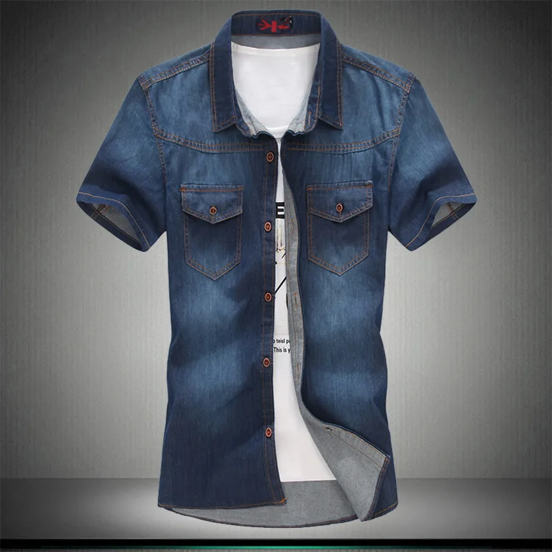 Plus Asian Size L-5XL 6XL 7XL 8XL 100% Denim COTTON Shirt For Men Short Sleeves 2019 Summer Style Fashion Casual Clothing