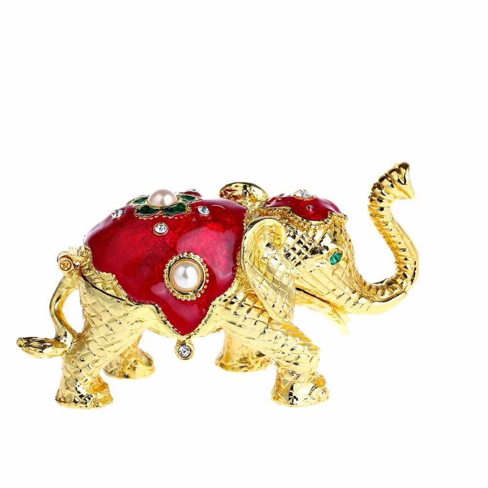 

H&D Women's Fashion Elephant Trinket Box Figurine Collection Hand-Painted Hinged Jewelry Storage Ring Holder with Gift Box