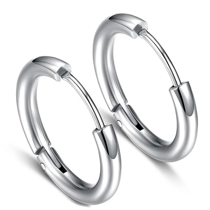 

Size 10-20mm Stainless Steel Huggie Hoop Earrings Simple Circle Earring For Women Men Punk Jewelry Black/Steel/Gold Color