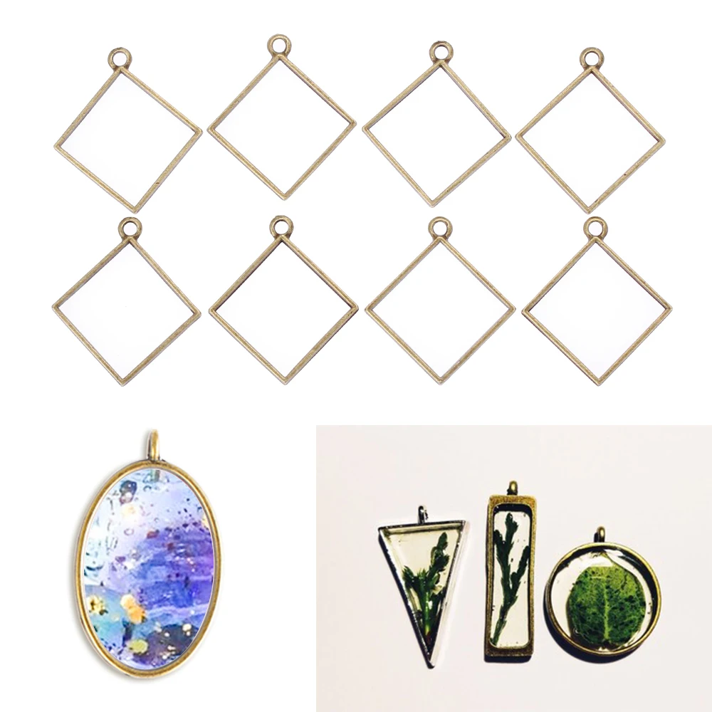 

8Pcs Resin Jewelry Making Assorted Geometric Square/Round Hollow Pressed Flower Frame Pendant