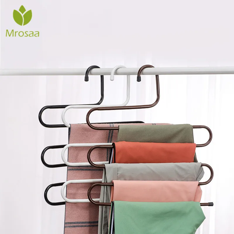 Нержавеющая сталь шкаф для хранения S Тип брюки вешалка Многоуровневая одежда полотенце стеллаж для хранения шкаф Экономия пространства