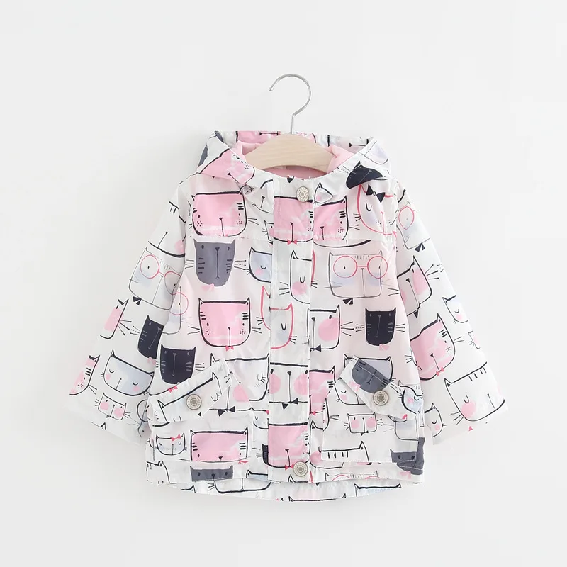 2018 Baby Girls Jackets Hooded Kid's Clothing Cartoon Pattern Coats Cute cat print Spring Children Outerwear | Детская одежда и