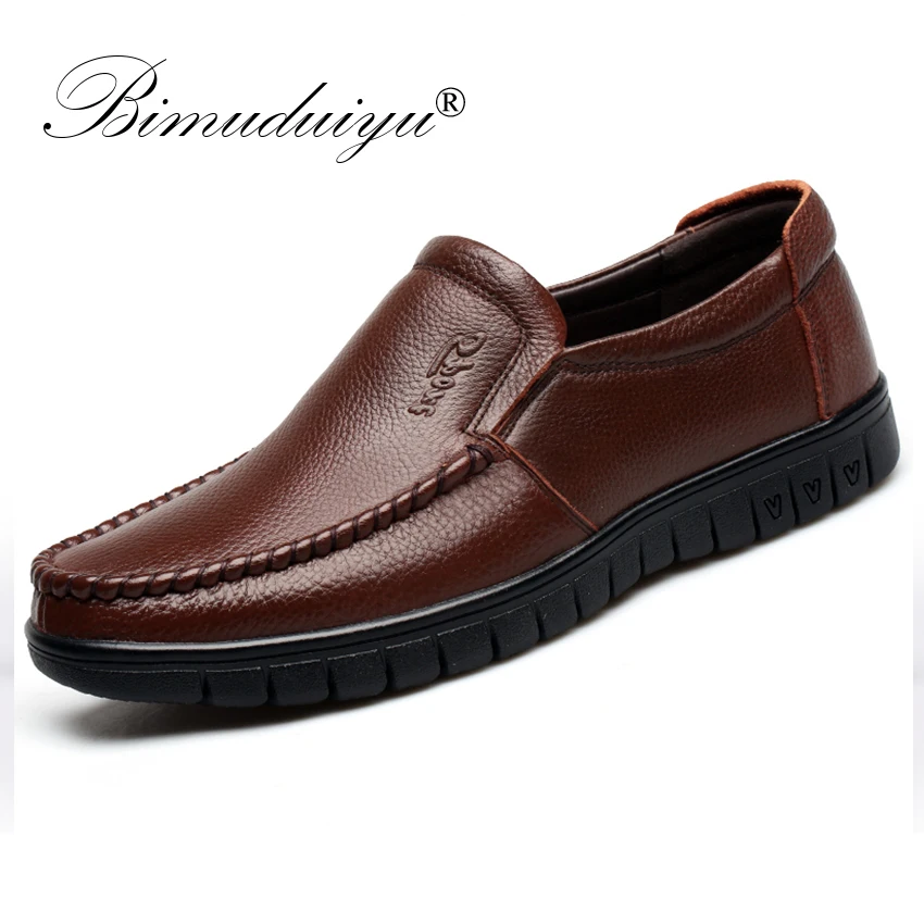 BIMUDUIYU Fashion Comfortable Breathable Soft Genuine Leather Loafers Shoes Mens Moccasin Shoes Casual Falts Men Winter Shoes