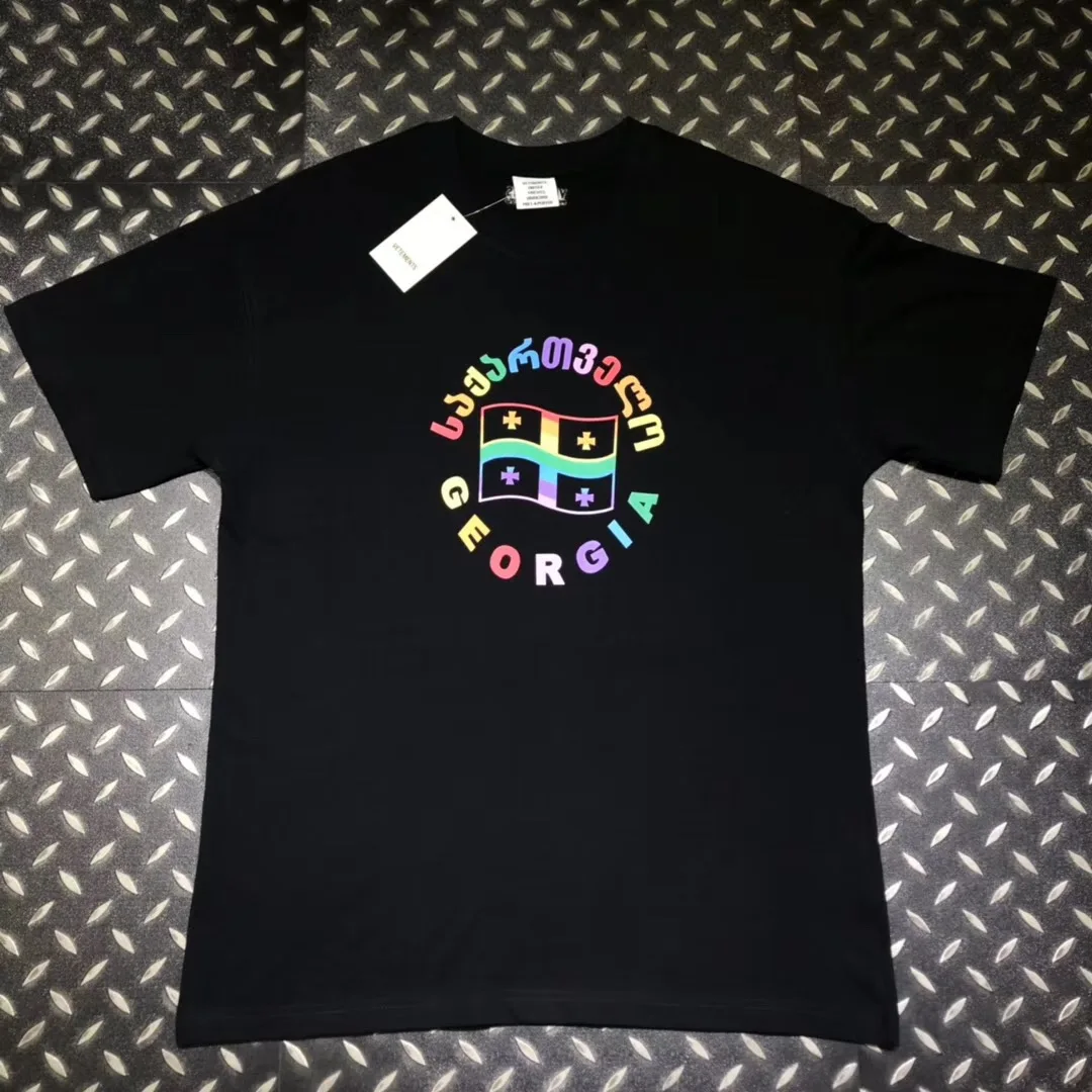 

19ss Vetements T Shirt Men Women Streetwear Liverpool Oversize Summer Rainbow Circle Georgian Flag Harajuku Vetements T-shirt