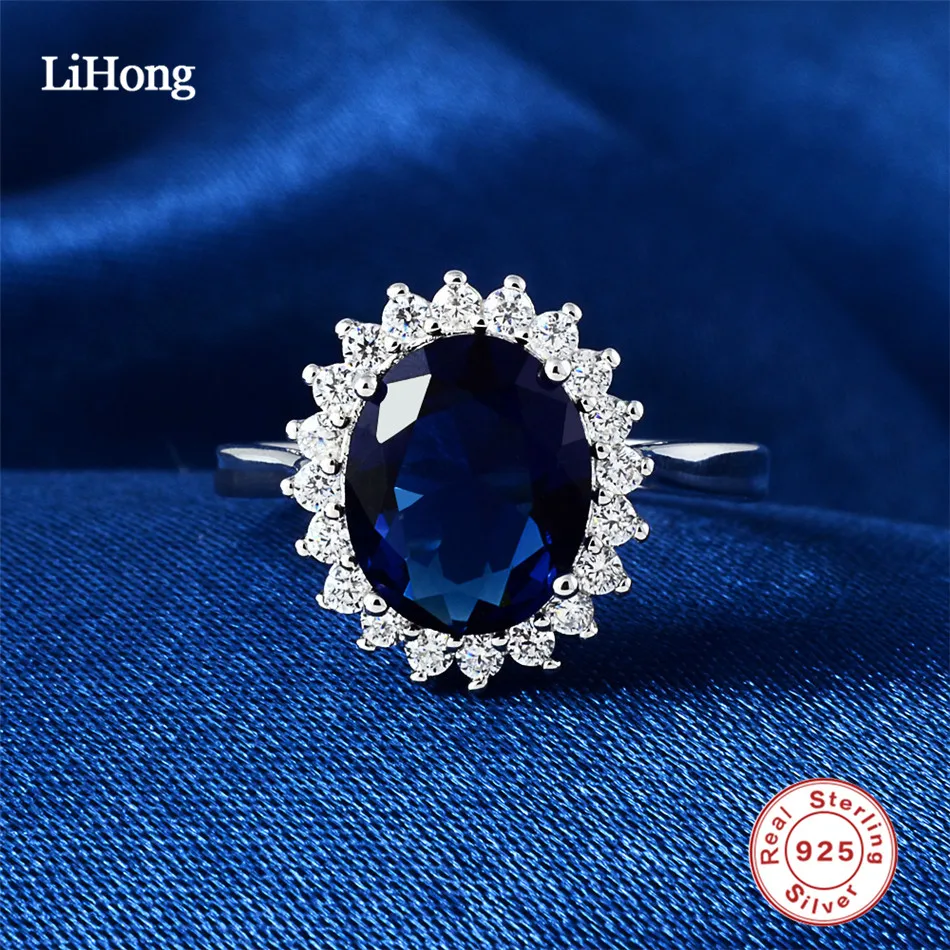 Wedding Rings Blue Gemstone 925 Sterling Silver Clear CZ Finger Rings for Women Engagement Ring Aneis