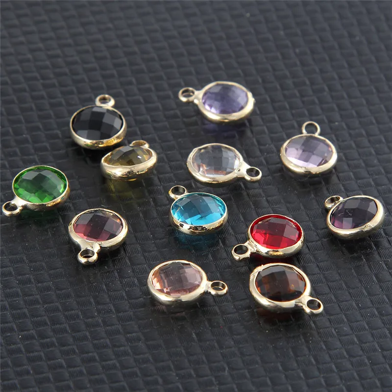 

10pcs Trendy Double Side Crystal Birthstones Charms 8mm Gem stone Pendant For DIY Bracelet Necklace Jewelry Making