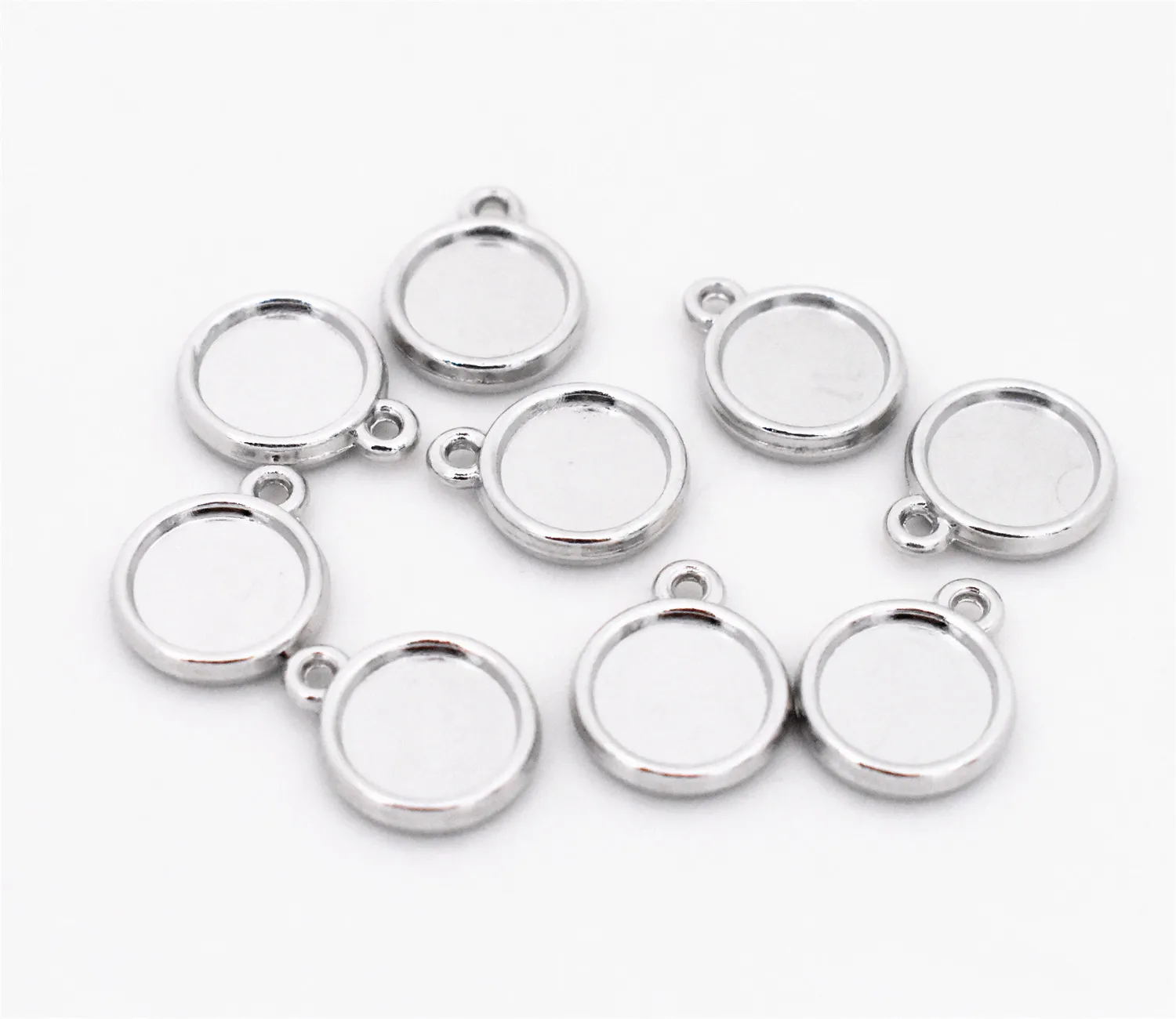 

20pcs/lot 10mm Inner Size Rhodium Plated Double Sides Simple Style Cabochon Base Cameo Setting Charms Pendant