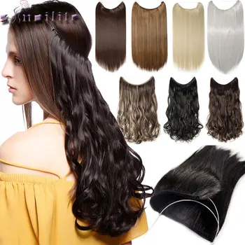 S-noilite 20 inches Natural hair Invisible Wire in Synthetic Hair Extensions No Clip with Secrect Line Easy Attach halo hair 1