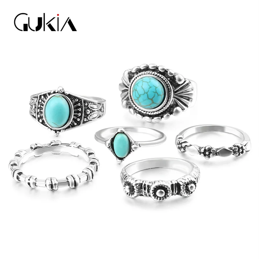 cheap Gukin Fashion Ottoman Turkey Midi Rings Set For Women Plating Gold Mixed Size Stone6Pcs Sets Knuckle Vintage Ring