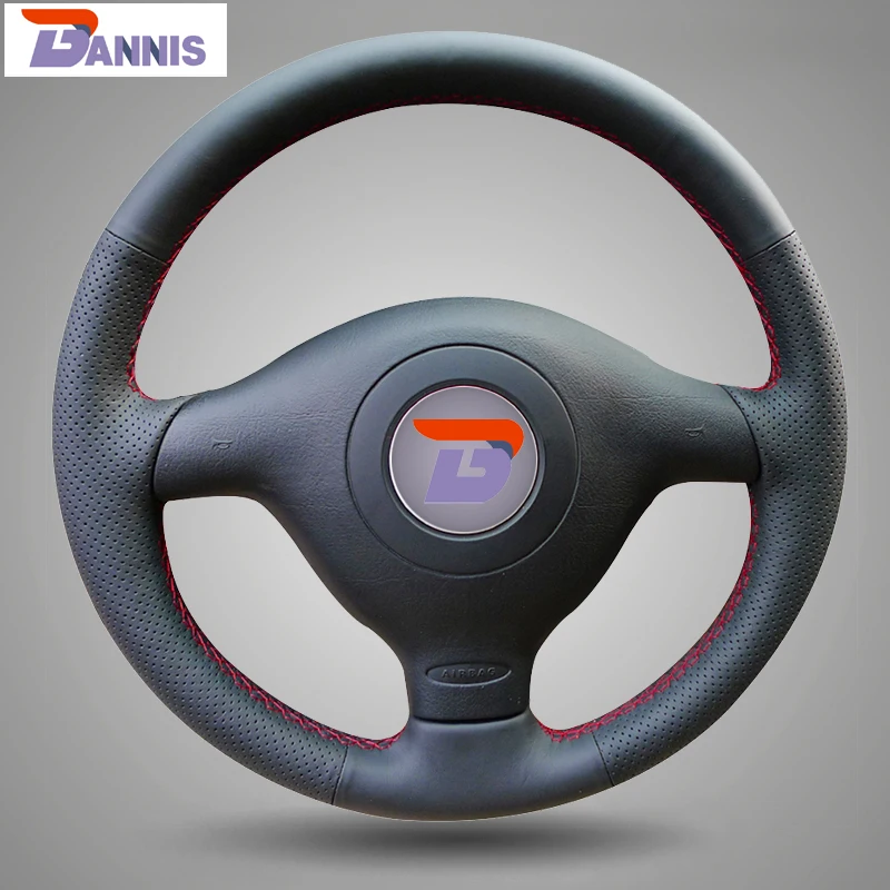 BANNIS Black Artificial Leather DIY Hand-stitched Steering Wheel Cover for Volkswagen VW Golf 4 Mk4 Old VW Passat B5