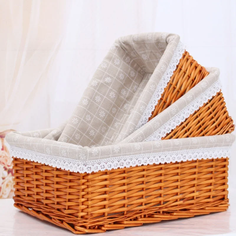 White Wicker Storage Basket Destop Laundry Rattan Woven Storage Box Drawer for Picnic Food Drink Toys Jewelry Sundries Picnic
