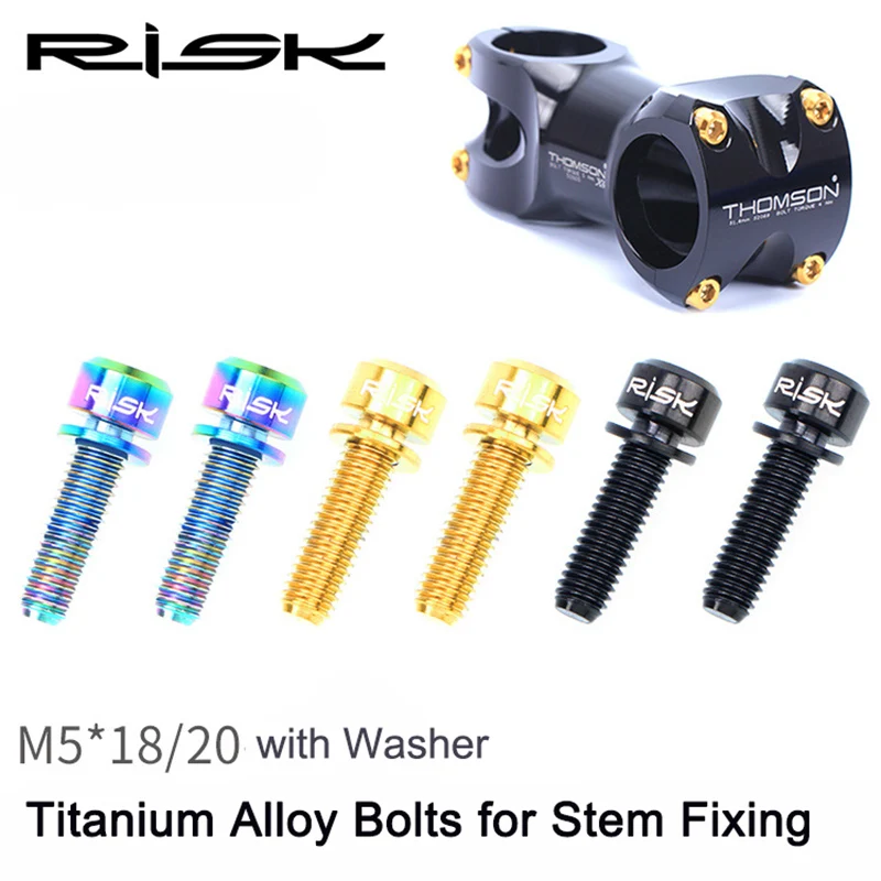 

RISK 6PCS M5*20mm / M5x18mm Titanium Ti Bolts with Washer for Bicycle Stem MTB Mountain Road Bike Ultralight Stem Screws Gasket
