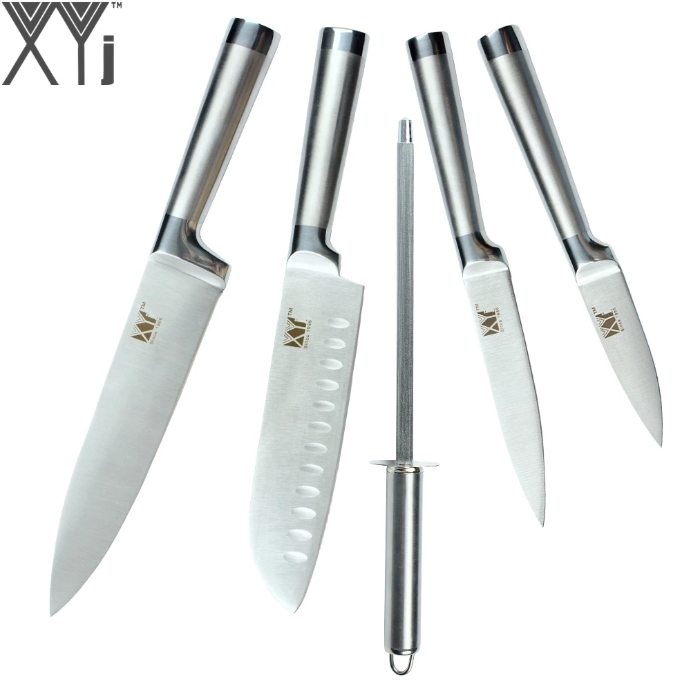 

XYj Brand 8" 7" 5" 3.5" Kitchen Knife Seamless Welding Stainless Steel Knives + Durable Sharpening Bar Handmade Cooking Tools