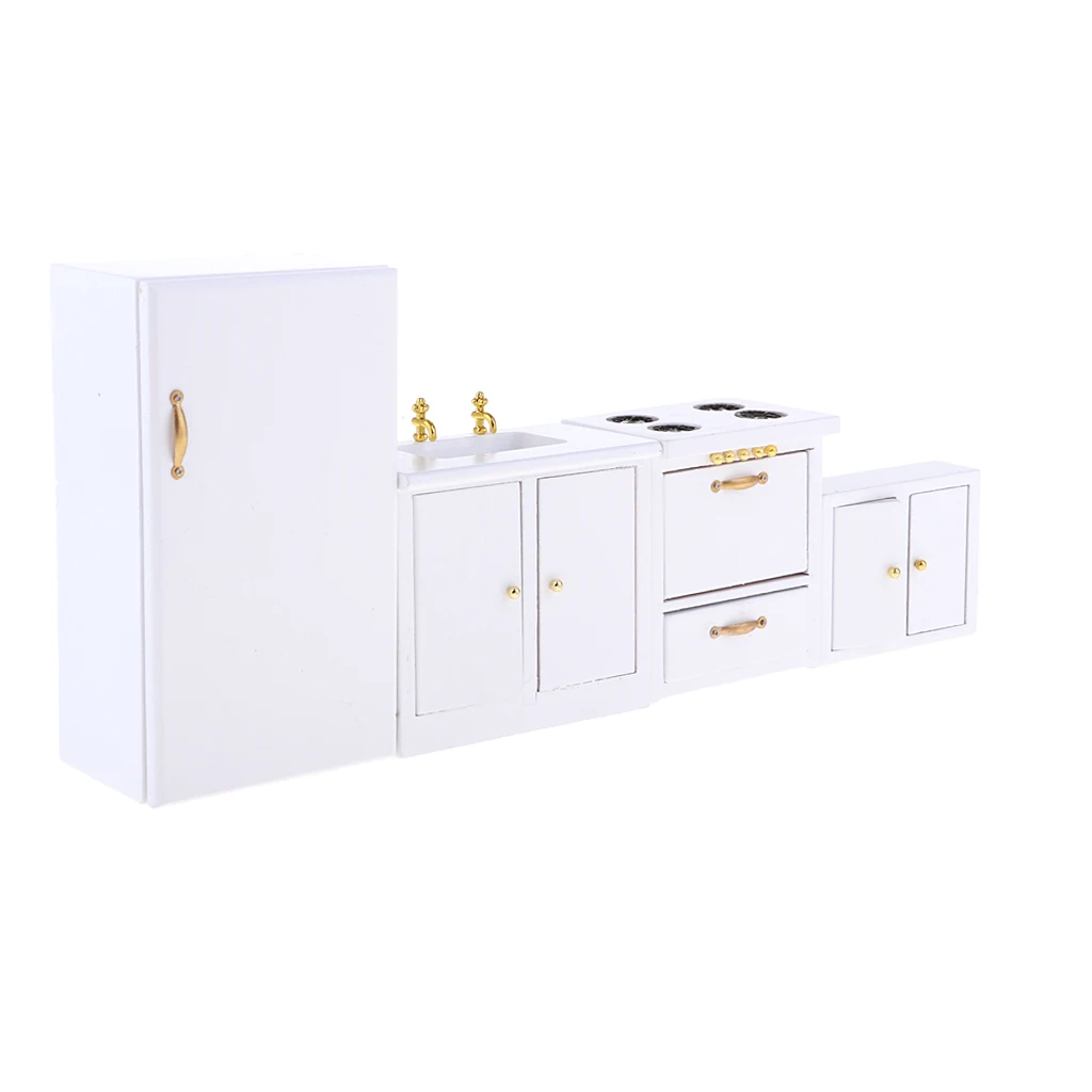 1/12 Doll House Miniature Kitchen Furniture Refrigerator Cooking Bench Kits Dollhouse Accessories