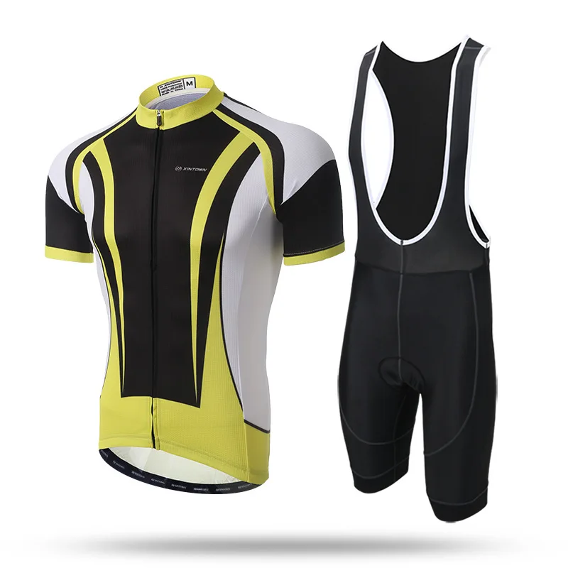 

XINTOWN Black Yellow Men Summer MTB Bike Cycling Set Short Sleeve Jersey and Bib Shorts with 3D GEL Pad Bicycle Suit Clothing