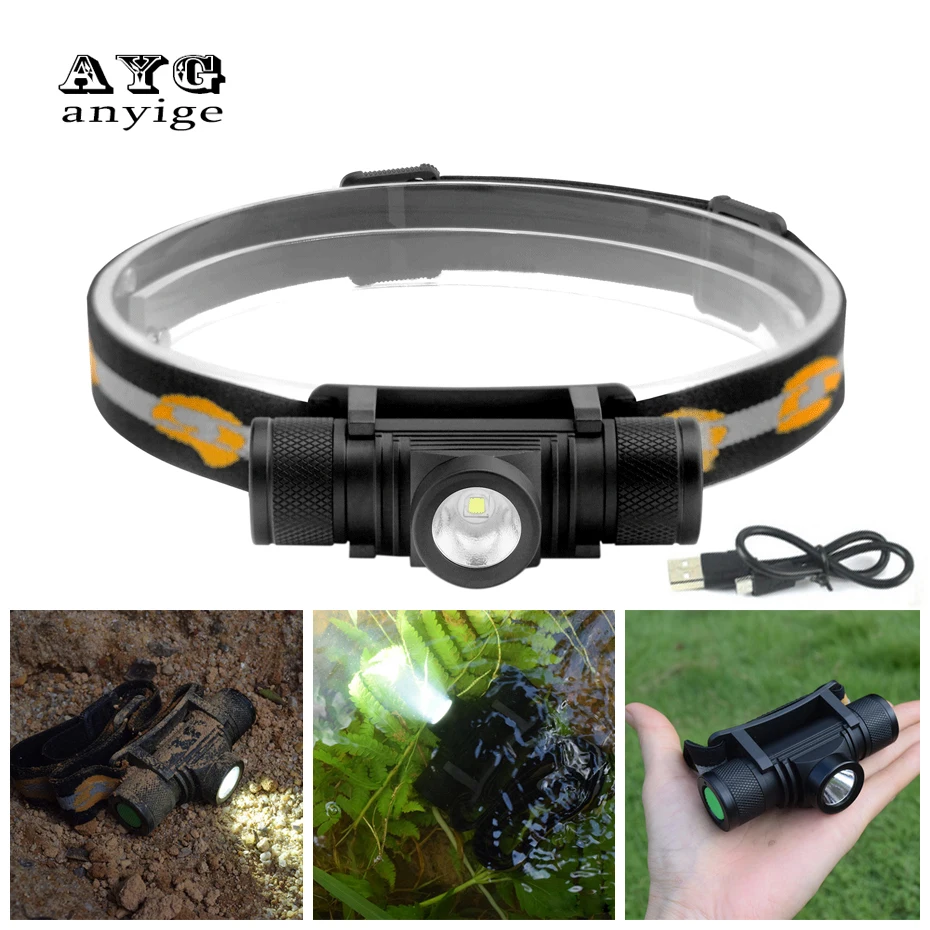 

ANYIGE XM-L2 LED Headlamp USB Charging Interface XM-T6 Headlight 6-Mode Dimming Head Torch Fishing Flashlight Use 18650 Battery