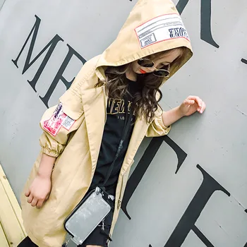

Teenage Girls Trench Coat 8 10 12 14 years Loose Style Print Hooded Windbreak Teenage Girls Clothing