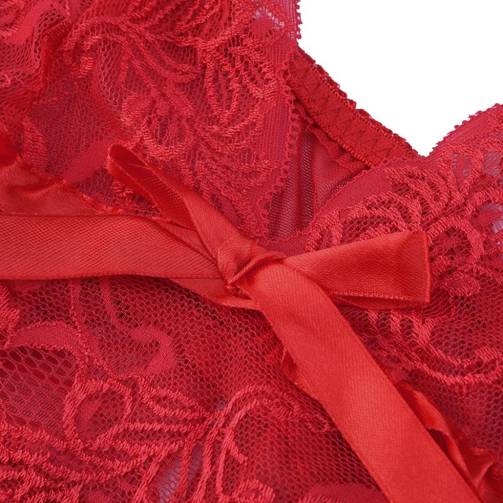 Женское сексуальное нижнее белье, Красное Кружевное прозрачное Эротическое нижнее белье с бантиком и открытой спиной, сексуальные костюмы