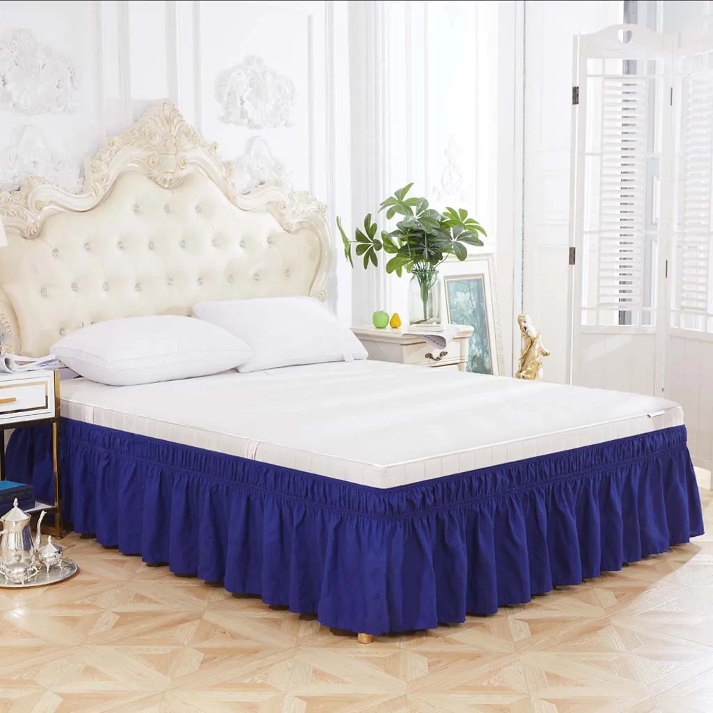 1PC Modern Solid Navy Color Dust Ruffle Split Corners Bed Skirt Elastic
