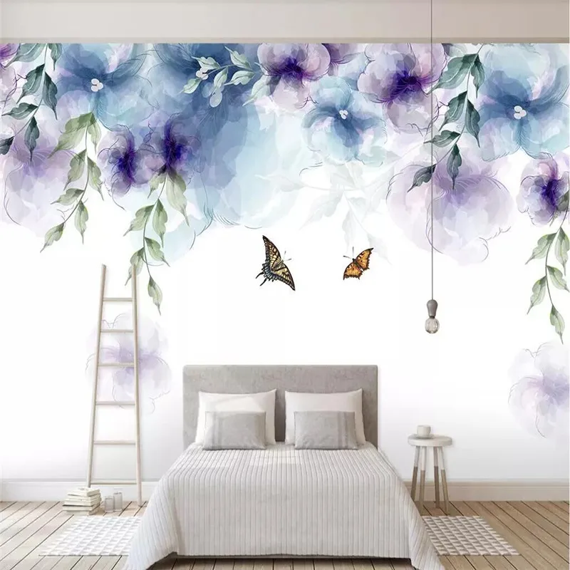 

Simple hand-painted retro watercolor flower TV background wall cloth manufacturers wholesale wallpaper mural photo wall