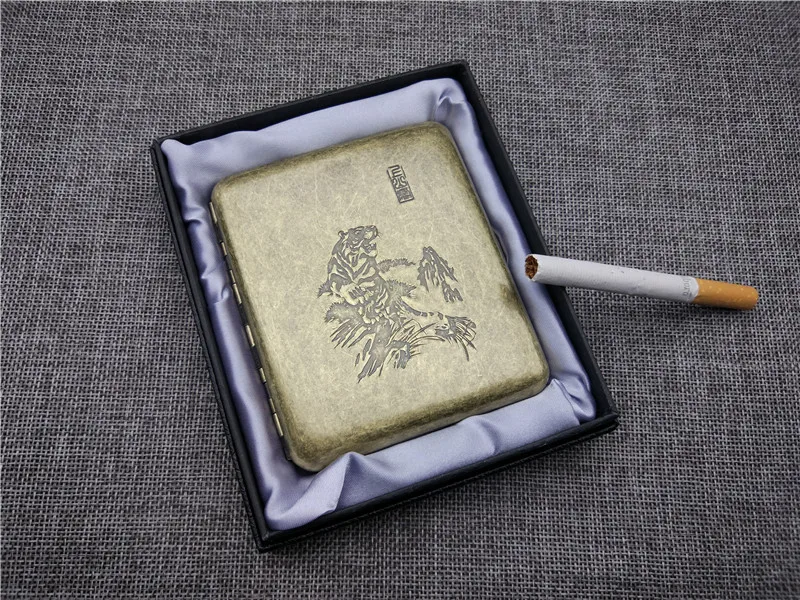 Модный античный Тигр классический стиль 20 чехол для сигарет бронзовый материал чехол для сигарет аксессуары для курения подарочные гаджеты для мужчин