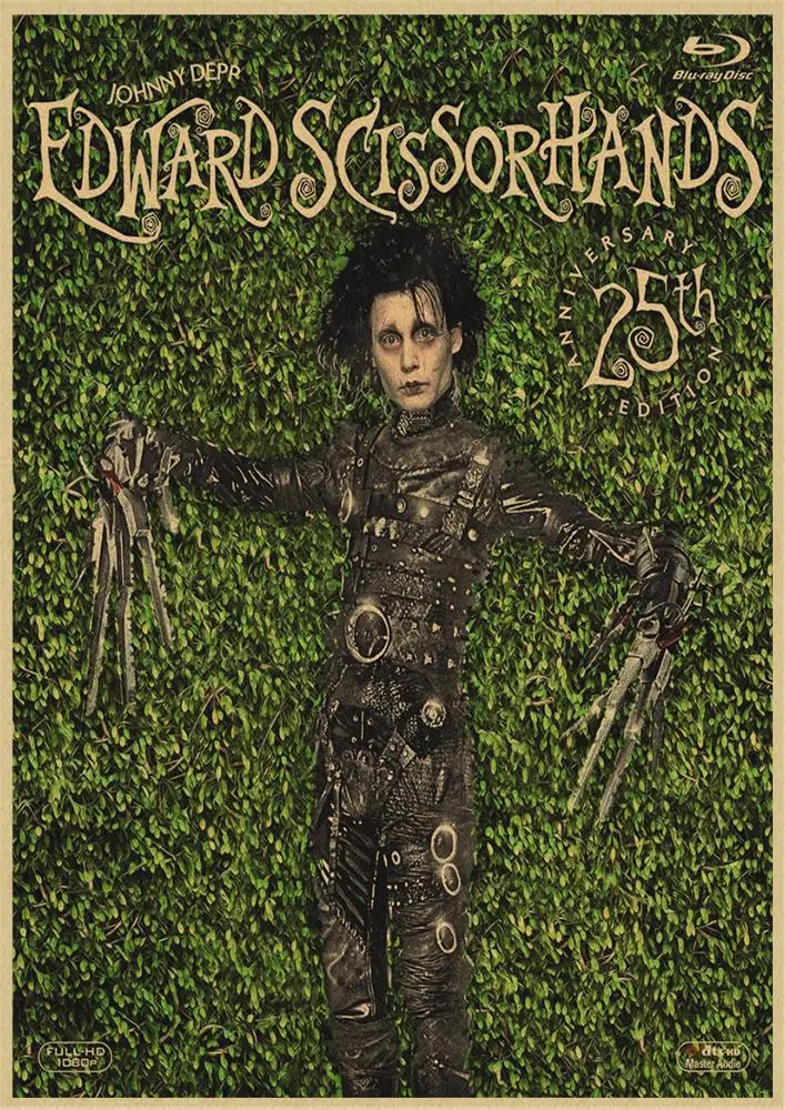 Классическая пленка Эдварда сissorhands плакат крафт-бумага ВИНТАЖНЫЙ ПЛАКАТ бар украшение дома стикер стены - Цвет: Серый