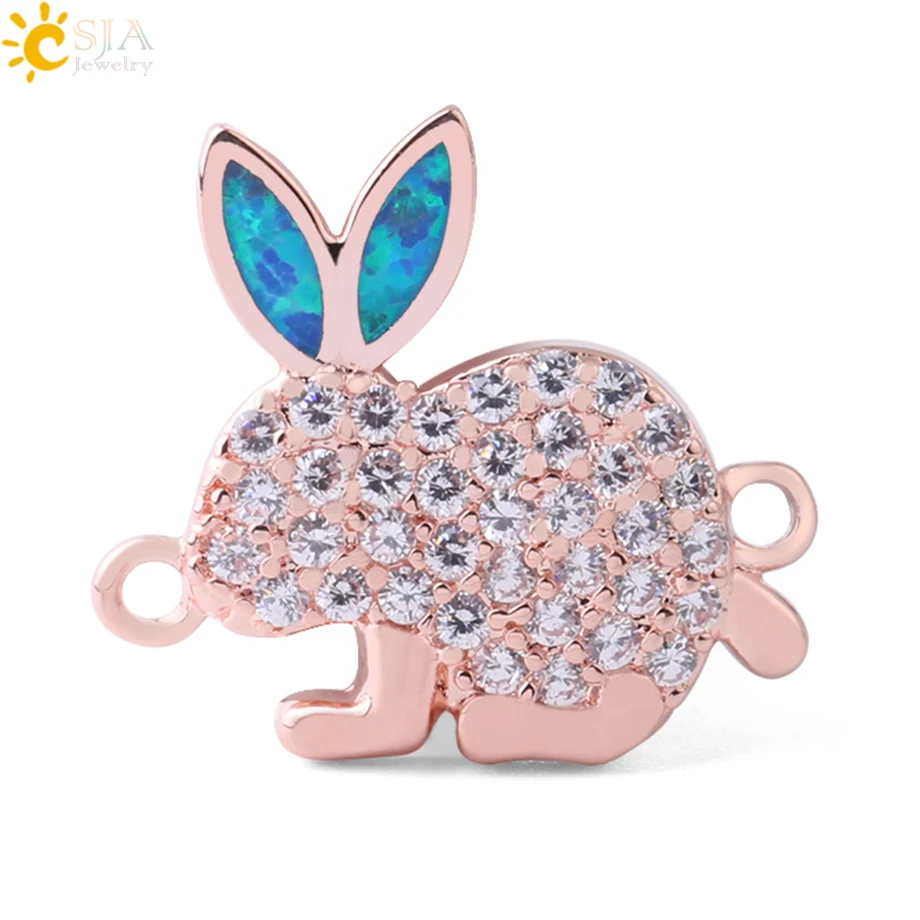

CSJA Lovely Rabbit Two Holes Connector Zircon Gold Silver Color Fire Opal Fit Making Bracelets Earrings Jewelry Accessories G071