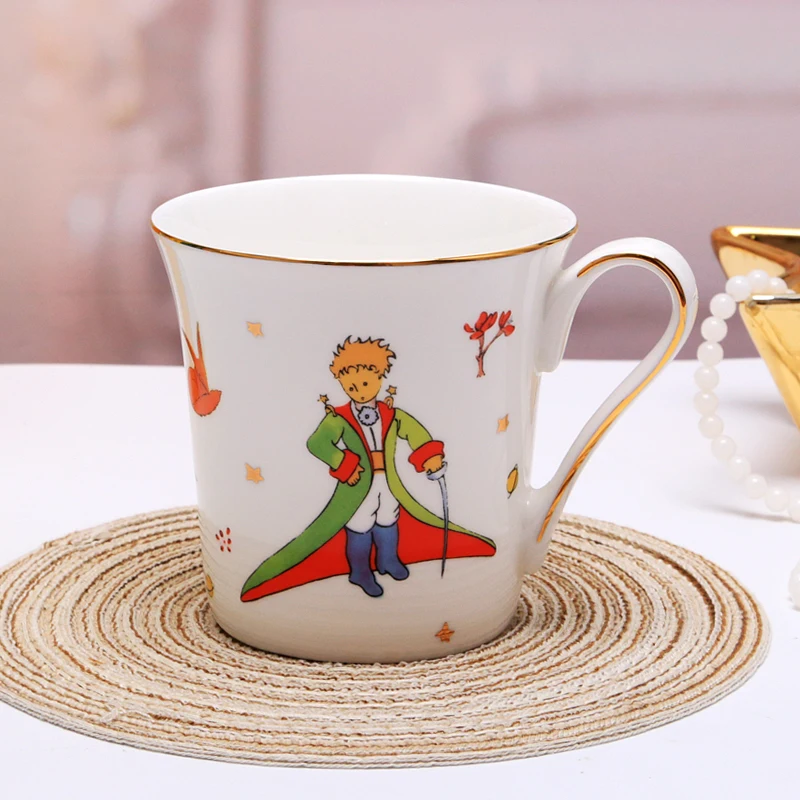 

Le petit prince Bone China Coffee Mug With Hand-painted Gold Handle Cartoon White Porcelain Teacup Gift Box Free Shipping