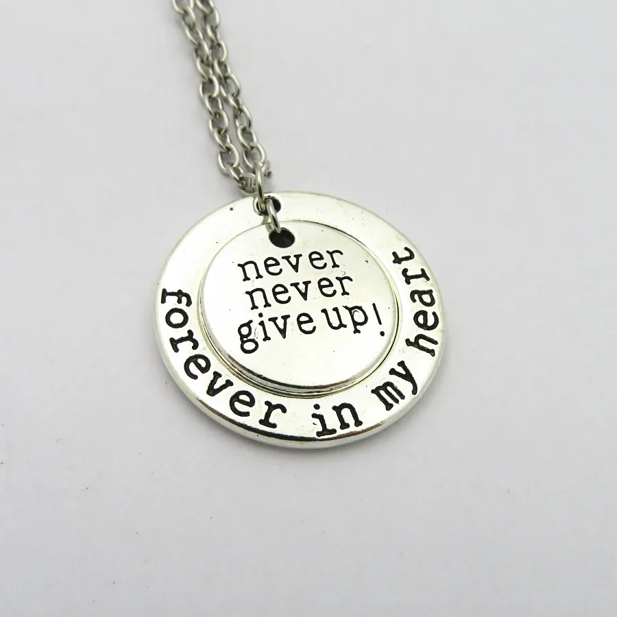 10PCS New Style Silver never give up Pendant Necklace