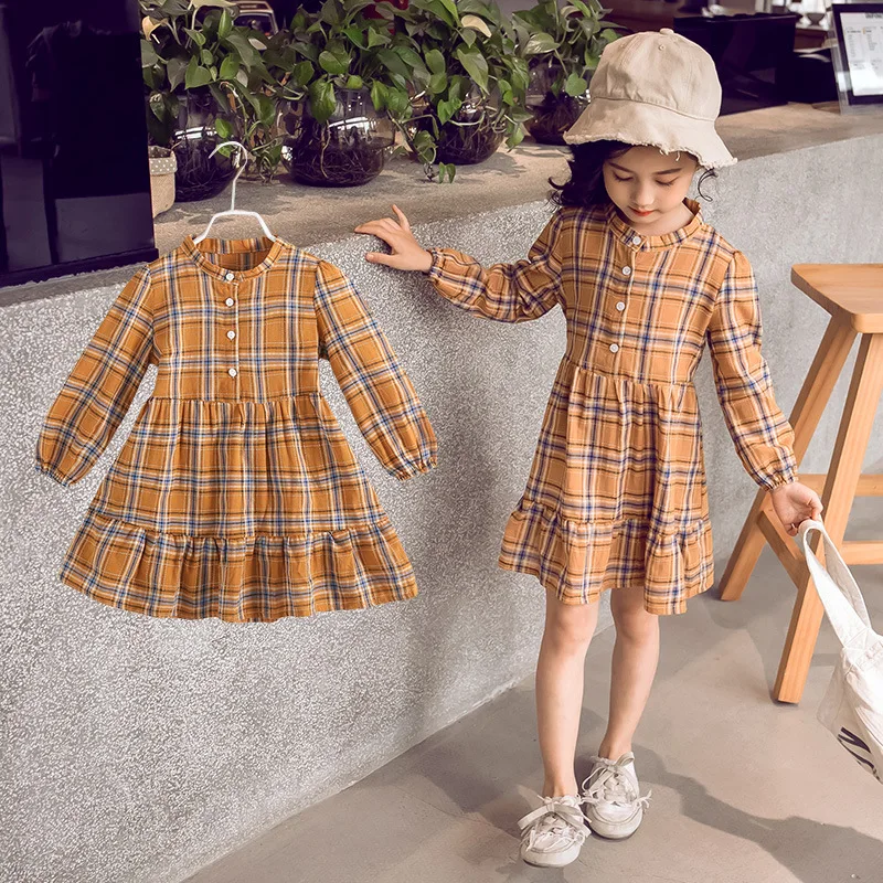 

Girl's plaid dress 5-9 years old plaid cotton spring wear