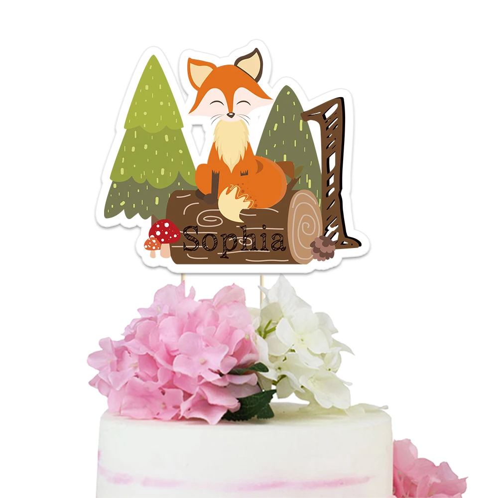 Деревянные животные тема торт Топпер животное лиса бумажный Топпер на торт вечерние украшения принадлежности для детского душа Дети День рождения на заказ