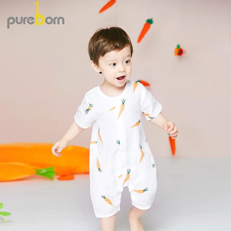 

Pureborn Baby Short Sleeve Rompers Cotton Summer Girls Boys Newborn Baby Onesie Outfit Sleepwear Cartoon Cotton Unisex Jumpsuit