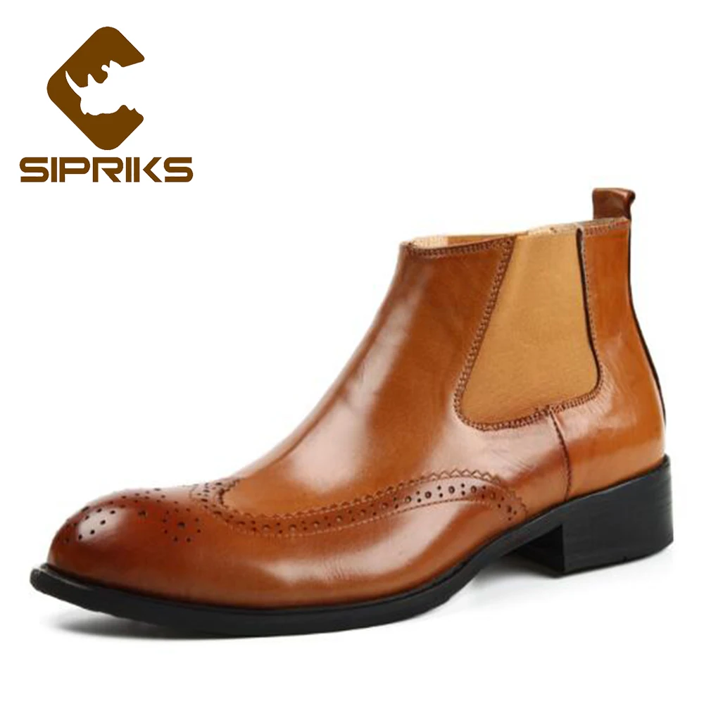 Sipriks Red Brown Chelsea Boots For Men Vintage Mens Black Wingtip ...