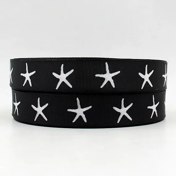50yards/lot 1&quot 25-26mm Starfish Stars Nautical Printed on black Grosgrain Ribbon hair accessories | Дом и сад