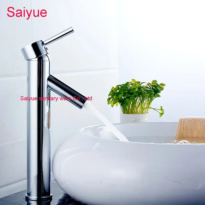 

Elegant Modern No Splash Tall Round Base Single Handle Waterfall Bathroom Sink Faucet Chrome Finish for Lavatory basin Mixer Tap
