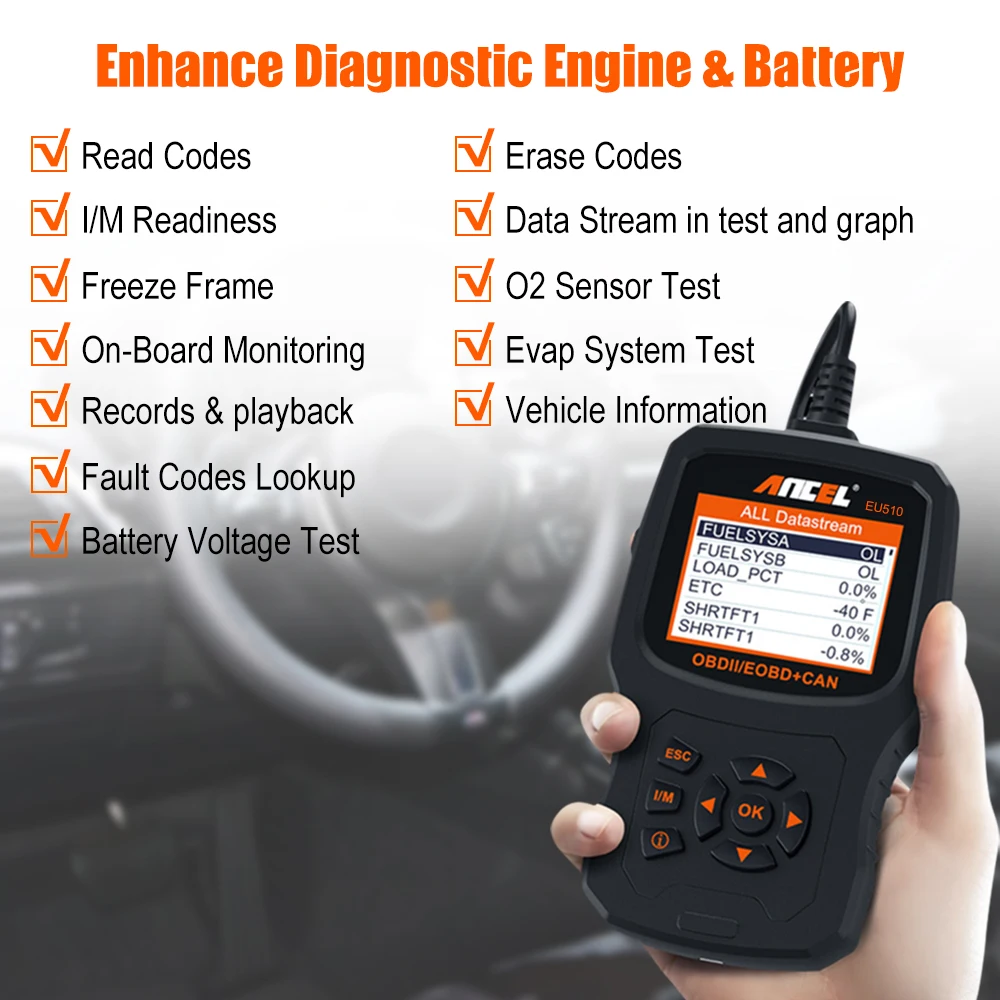 Ancel EU510 OBD2 сканер Код двигателя считыватель авто Батарея тест ODB OBD 2 диагностика