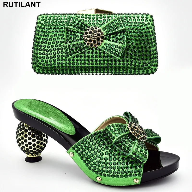 

New Arrival Italian Designer Shoes and Bags Matching Set Decorated with Rhinestone Shoe and Bag Set African Sets 2019 Party Shoe