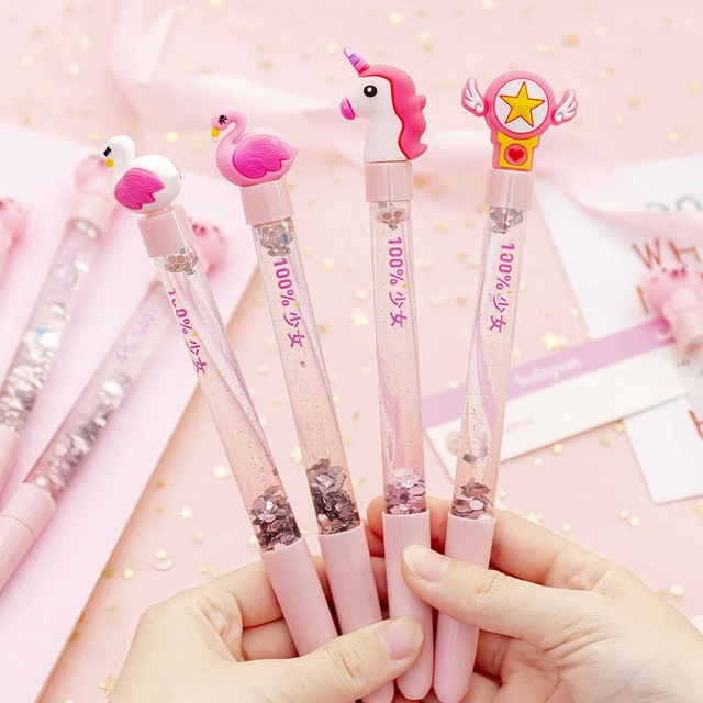 1 Pcs Cute Unicorn Flamingo Gel Pen Kawaii Sequin Liquid Sand Pen School  Signature Pen Writing Gift Stationery Supplies - Gel Pens - AliExpress