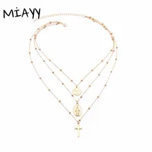 Католические Четки бусины Иисуса крест длинное ожерелье для женщин Подвески золото многослойная цепочка колье ожерелье s Мода ювелирные изделия