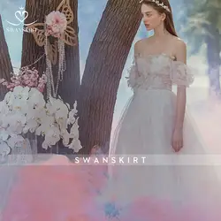 Swanskirt свадебное платье-бохо простая юбка Феи vestidos de fiesta de noche бальный наряд с буфами на рукавах под заказ плюс размер E103