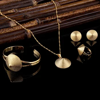 

14 k Yellow Solid Gold Finish Ethiopian set Jewelry Ethiopia set Eritrea Habesha Pendant bangle earrings rings chain