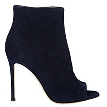 Женщины изысканный лаконичный дизайн королевский синий замша открытым носком стилет каблук ботильоны молния закрытая вечеринка сандалии сапоги