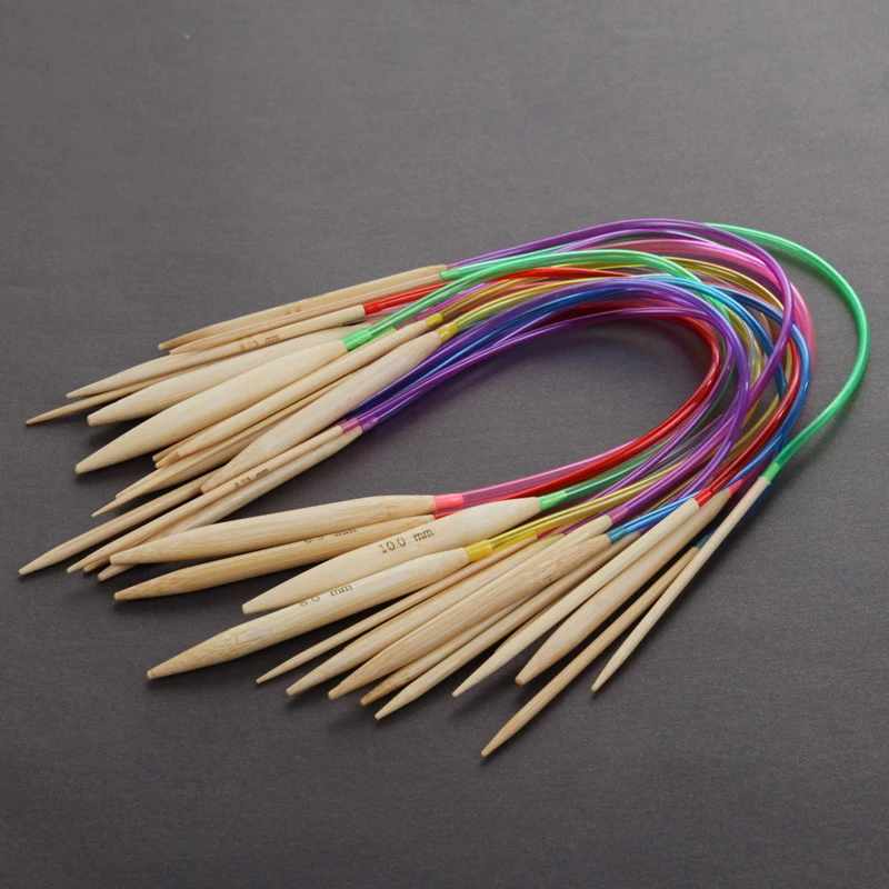 

High Quality 18Pcs/set Multi Color 16" 40cm Tube Carbonized Circular Bamboo Carbonized Knitting Needles Crafts Yarn tool Sets